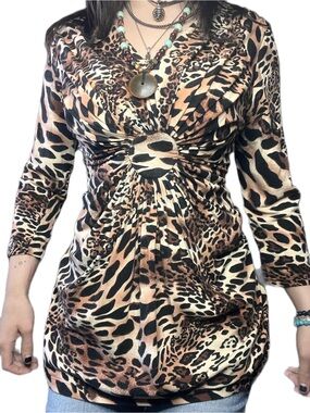 Nygard Collection Y2K Leopard Print Top Size M